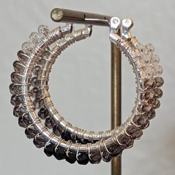 Ombre Crystal Silver Tone Hoop Earrings - Picture 4 of 4